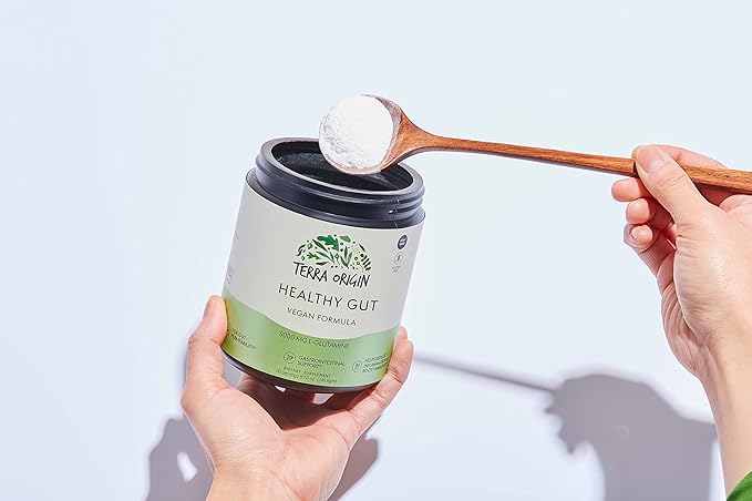 TERRA ORIGIN Healthy Gut Powder Vegan Formula | with L Glutamine, DGL Licorice Root Powder, MSM | Bloating and Leaky Gut | Gut Health for Women and Men | 30- Servings