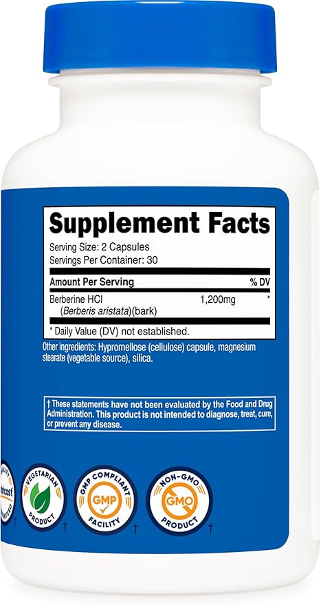 Nutricost Berberine HCl 1200mg, 60 Vegetarian Capsules - Gluten Free & Non-GMO (3 Bottles)