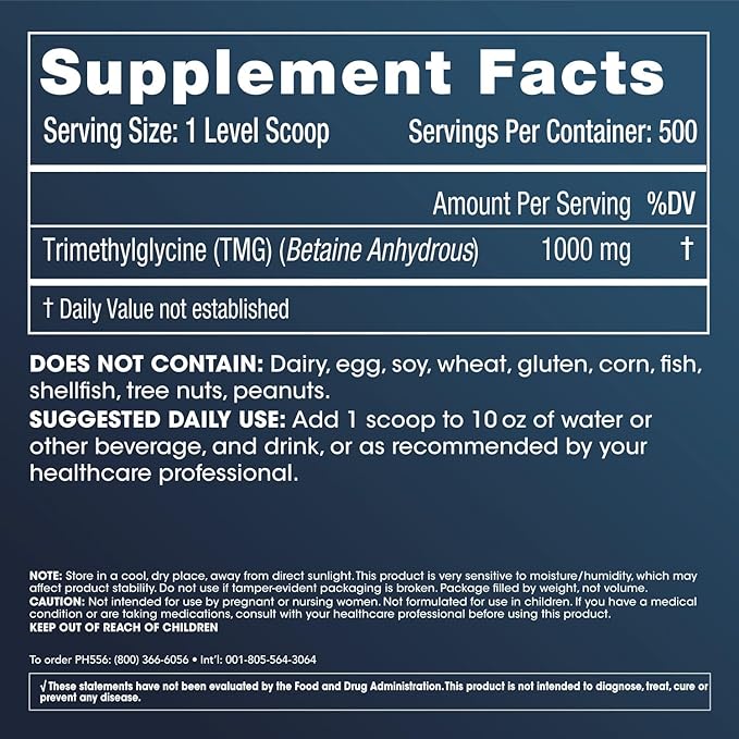 ProHealth Longevity TMG Pro 500 Grams Bulk Powder (Trimethylglycine - Betaine Anhydrous) - Methylation Support