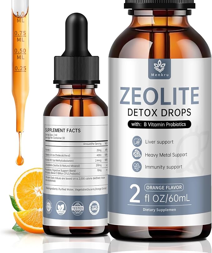 Zeolite Drops for Adults and Kids – 99%+ Pure Natural Zeolite clinoptilolite, with Vitamin B, Probiotic Blend, Vegan, Non-GMO - Supports Immune Health, Supplement Energy and Attention - 2 Fl Oz