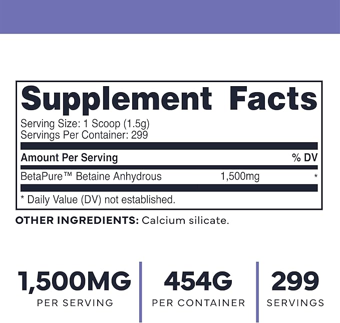 Type Zero Betaine Anhydrous Powder (1 LB) Unflavored - Clean Betaine Anhydrous Supplement, TMG, Trimethylglycine, 1,500mg Per Serving, Keto, GMO-Free