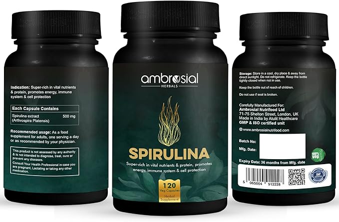 AMBROSIAL Spirulina Capsules 500 mg per (Pack of 1-120 Capsules)