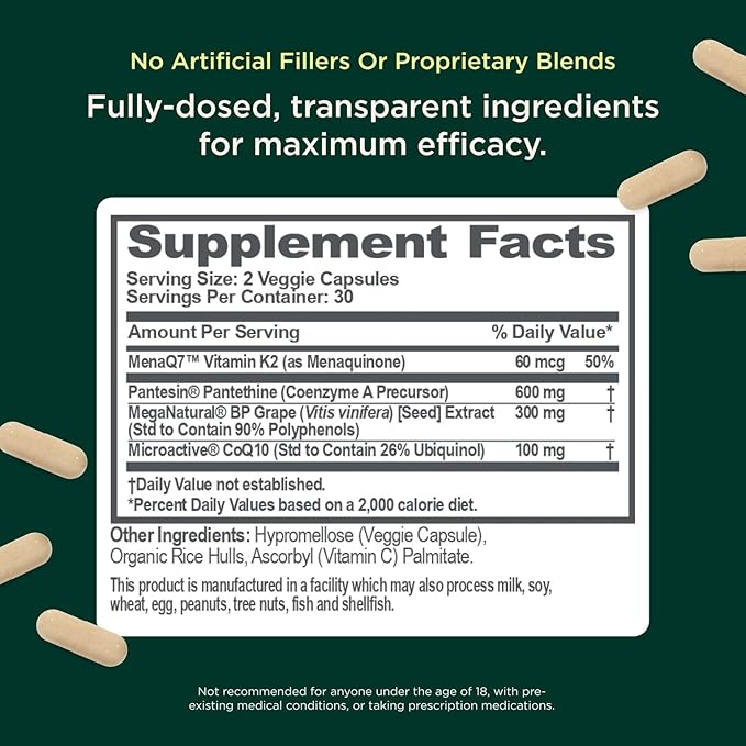 The Genius Brand - Genius Heart, 60 Veggie Pills - Natural Support Supplement May Help Cholesterol Levels and May Help Improve Healthy Blood Pressure - Grape Seed Extract, Vitamin K2 & CoQ10