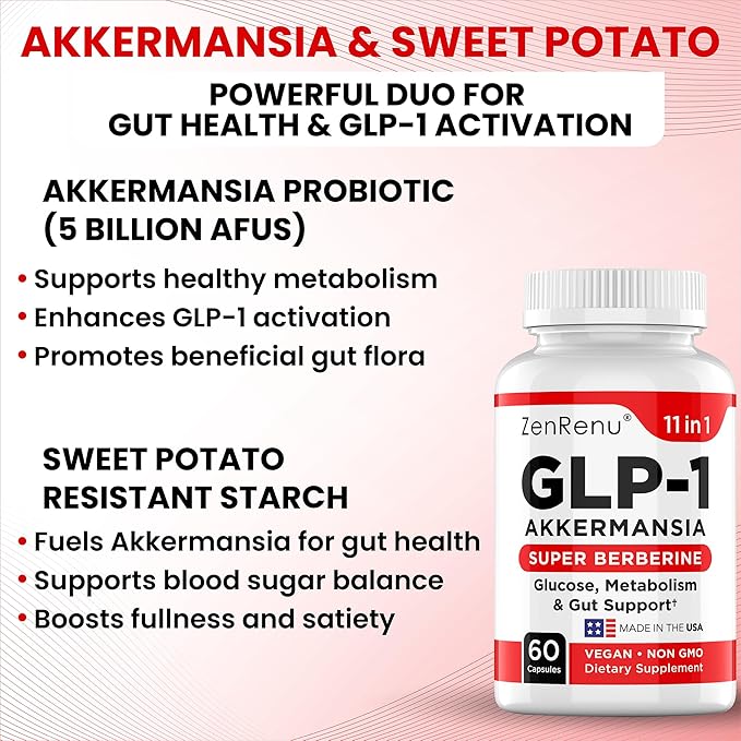 Zenrenu GLP-1 Supplement for Women-Natural Appetite,Craving & Loss Support – Akkermansia Probiotic, Super Berberine & Cinnamon,11-in-1 Gut & Metabolism Support - GLP1 Activate -60 Vegan Caps