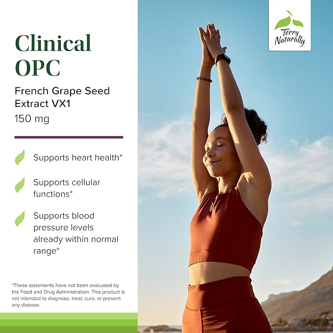 Terry Naturally Clinical OPC - Cardiovascular Health & Focus Support Supplement - Dietary Supplement with Grape Seed Extract & Sunflower Lecithin - Immune Support Supplement - 150 mg - 60 Capsules