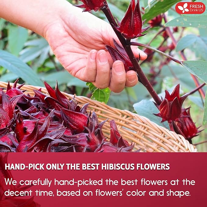 FRESHDRINKUS, Premium 30 Hibiscus Flowers Tea Bags, 100% Natural & Pure from Hibiscus Flowers. Loose Flower Hibiscus Herbal Tea. No Sugar, No Caffeine, No Gluten, Vegan.