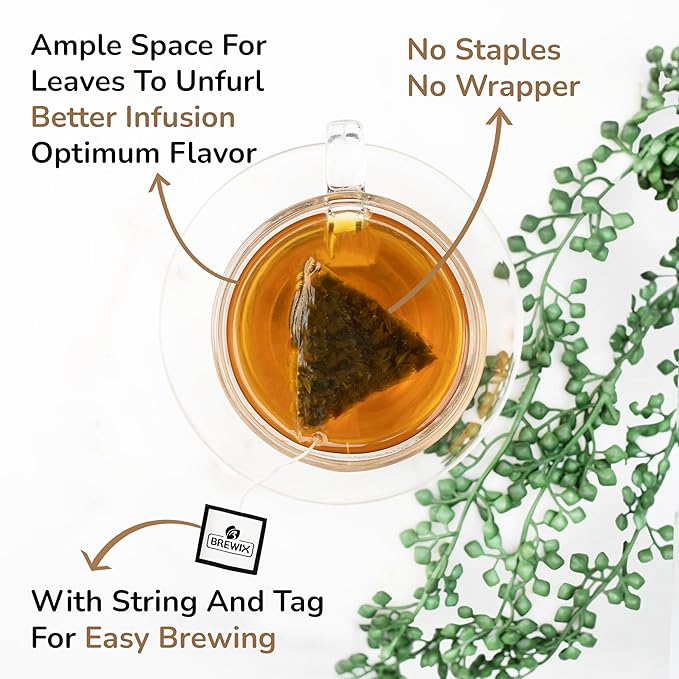 BREWIX, Moroccan Mint Tea (20 Pyramid Tea Bags) | Soothes Your Belly | Calming, Fresh and Cool | Caffeine Free Herbal Tea | No Sugar & No Caffeine