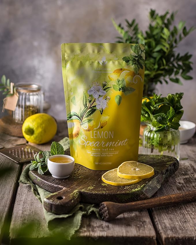 Gardenika Lemon Spearmint Organic Loose Leaf Tea, Herbal and Caffeine-Free Natural Blend – KSA Kosher, No Natural or Artificial Flavors – 4 oz (1 Pack)
