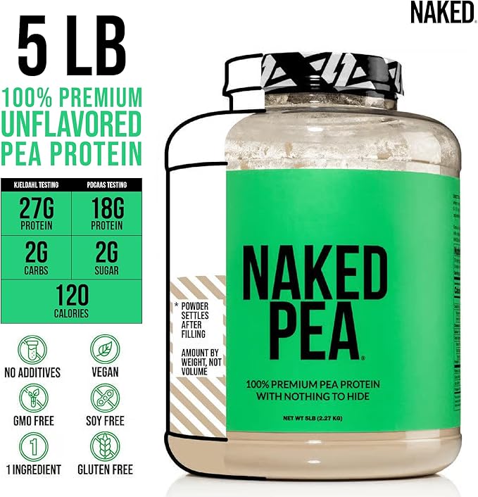 NAKED Pea - 5LB 100% Pea Protein Powder from North American Farms - Unflavored Vegan Pea Protein Isolate - Plant Protein Powder, Easy to Digest - 76 Servings