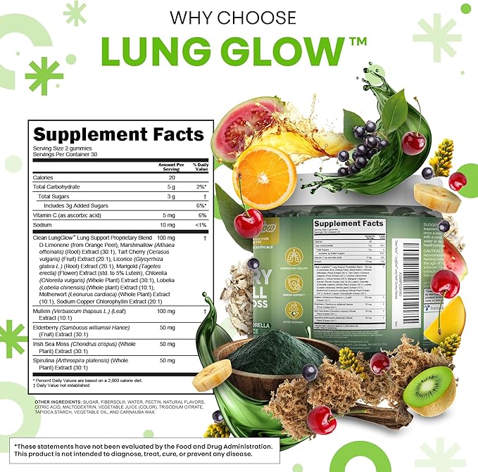 Clean Nutra Mullein Elderberry Chlorophyll Spirulina Sea Moss Gummies | 60 Count Vegan Gummy Supplement for Adults | Plant-Based Formula with Irish Moss, Herbal Extracts, and Superfood Greens