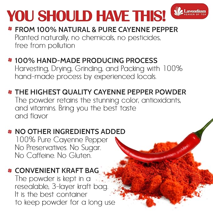 Lavendium, Premium 1.56 lbs Cayenne Pepper Powder– Pure Ground Red Pepper, Bold and Spicy Flavor