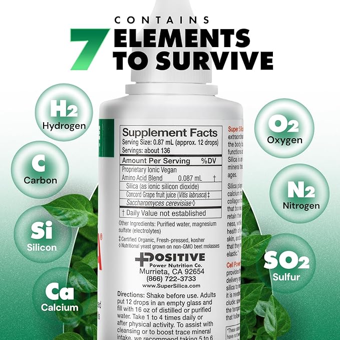 Positive Power Nutritionals Super Silica Supplements (4oz) - Silica Mineral Supplements - Silica Liquid Supplement | Liquid Silica with Collagen Boosting Silicon | Silica Supplements for Hair Growth