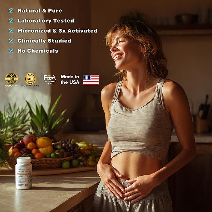 SORBOLIT Colon Cleanse Formula - Zeolite Detox, Chlorella, Activated Charcoal & Psyllium Husk Fiber Debloat Formula for Gut Health, Gut Cleanse, Colon Detox & Digestive Balance – 120 Vegan Capsules