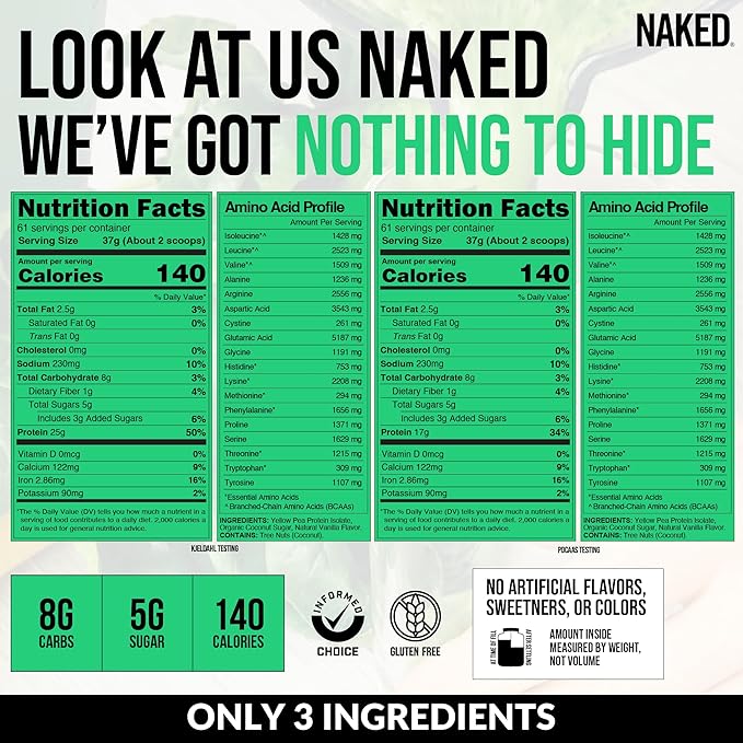 NAKED Pea - Vanilla Pea Protein - Pea Protein Isolate from North American Farms - 5lb Bulk, Plant Based, Vegetarian & Vegan Protein. Easy to Digest, Non-GMO, Gluten Free, Lactose Free, Soy Free