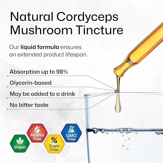 BIO KRAUTER Cordyceps Mushroom Extract - Cordyceps Sinensis Liquid Mushroom Extract - 670 mg per Serving - Vegan, Alcohol & Sugar Free - 4 Fl.Oz.