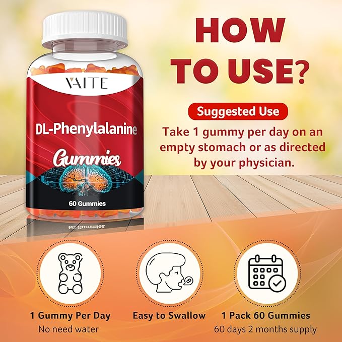 DLPA: DL-Phenylalanine 1000mg – Advanced Form of Phenylalanine for Amino Acid Support – 60 Gummies – Non-GMO, Gluten-Free, Easy-to-Take Formula for Daily Use and Consistent Wellness Support