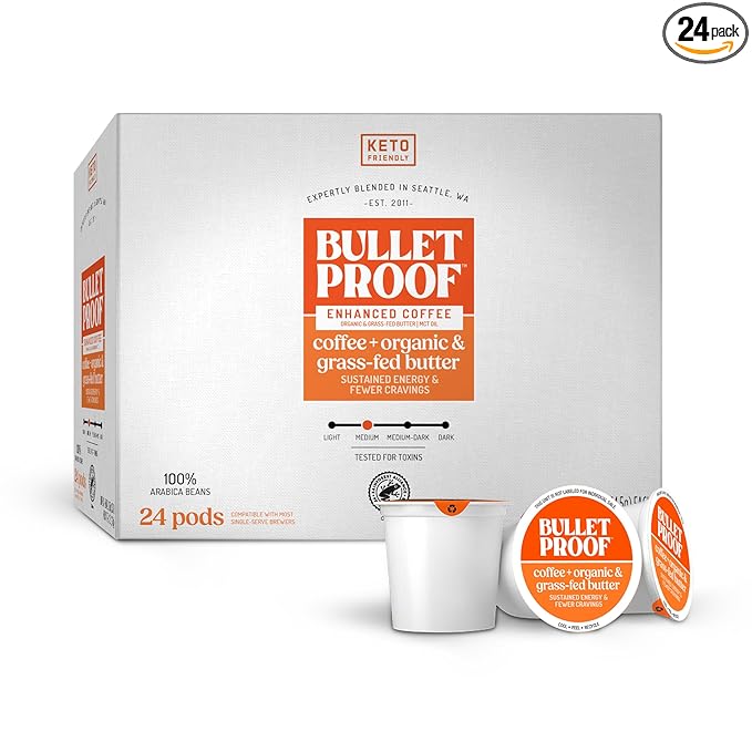 Bulletproof Coffee + Organic Grass-Fed Butter Single-Serve Pods, Keto Coffee, All-in-One Recipe with MCT Oil and Butter, Packaging May Vary