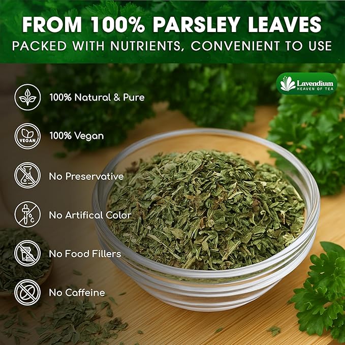 Lavendium, 4 oz Premium Dried Parsley Leaves – 100% Pure, Non-GMO, Gluten-Free, Vegan – Aromatic Culinary Herb for Cooking, Garnish, and Seasoning – No Additives or Preservatives – Resealable Bag