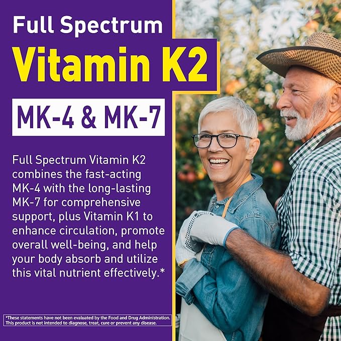 Vitamin K Complex Gummies (Vitamin K2 MK7 MK4, Vitamin K1) w/Vitamin D3, Full Spectrum Vitamin K2 Supplement for Bone Health, Calcium Absorption, Antioxidant, Sugar Free Vitamin K2 Gummy, 60 Cts