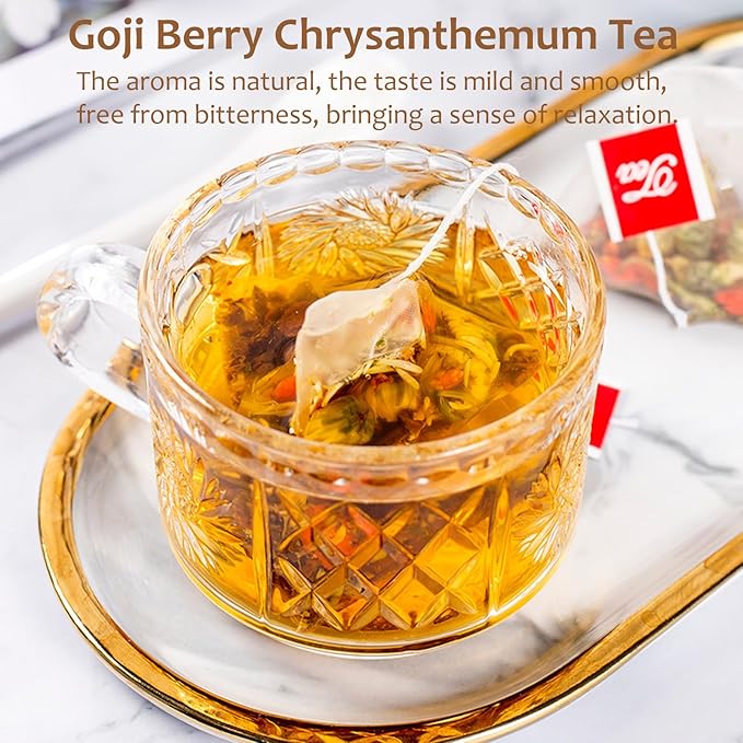 Goji Berry Chrysanthemum Tea for Liver Health, 8 Excellent Natural Herbal Formulas, Dandelion Wolfberry Tea Bags for Liver Detox, Vegan, No Sugar, No Caffeine (2 Boxes (30 bags*10g)