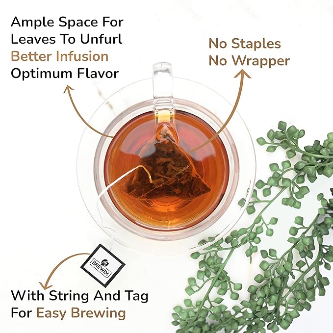 BREWIX, Earl Grey Black Tea (50 Pyramid Tea Bags) Black Tea with Bergamot | Gluten Free, Energizing & Caffeinated | Sugar-Free, High Caffeine | Gourmet Tea