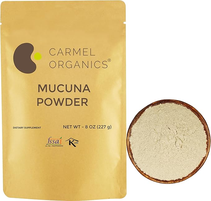CARMEL ORGANICS Mucuna Pruriens Natural (White) Seeds Powder 8 Ounce or 0.5 Lb/227 Grams | Non GMO | Kosher | Kapikachhu Powder | No Added Preservative