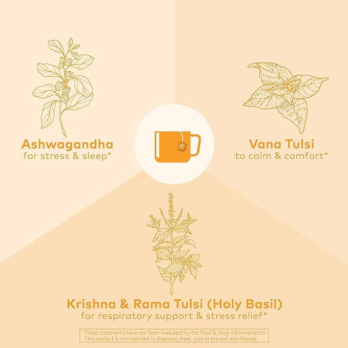 ORGANIC INDIA Calming Tulsi Ashwagandha Tea - Organic Tea Bags, Holy Basil Tea, Vegan, USDA Certified Organic, Non-GMO, Caffeine Free Tea - 18 Infusion Bags, 1 Pack
