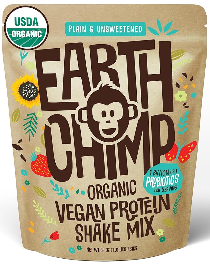 Organic Vegan Protein Powder - with Probiotics - Non GMO, Dairy Free, Non Whey, Plant Based Protein Powder for Women and Men, Gluten Free - 52 Servings, 64 Oz (Plain & Unsweetened)