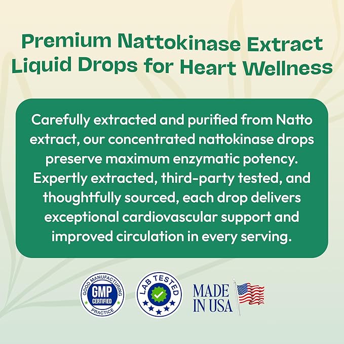 Nattokinase Supplement Liquid Drops – Made of Nattokinase 2000 FU Extract – Vegan, GMO-Free – Liquid Alternative to Natto Veggie Caps – Aids in Maintaining Heart Wellness (Strawberry Watermelon, 60mL)