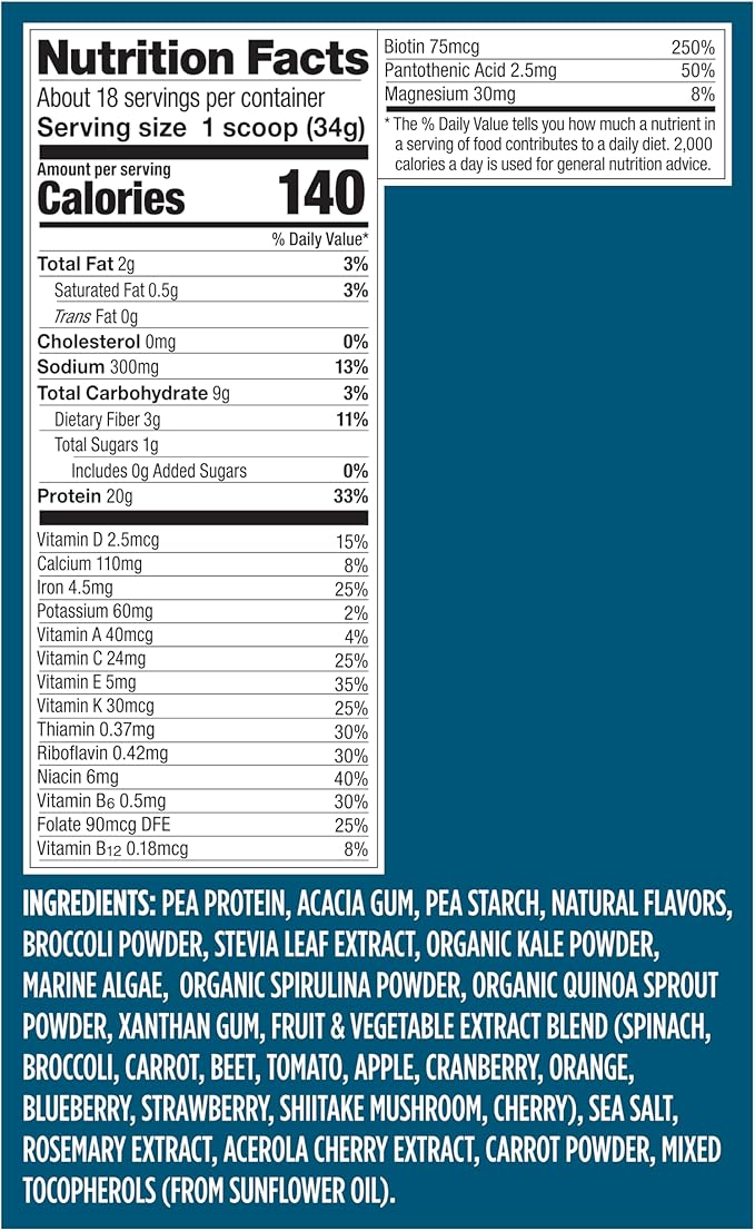 Vega Protein + Nutrition - 20g Plant-Based Pea Protein, Vanilla, 18 Servings, Vegan Keto Superfood, Antioxidant-Rich, Gluten Free, Dairy Free, Low Carb, 1.3lbs (Packaging May Vary)