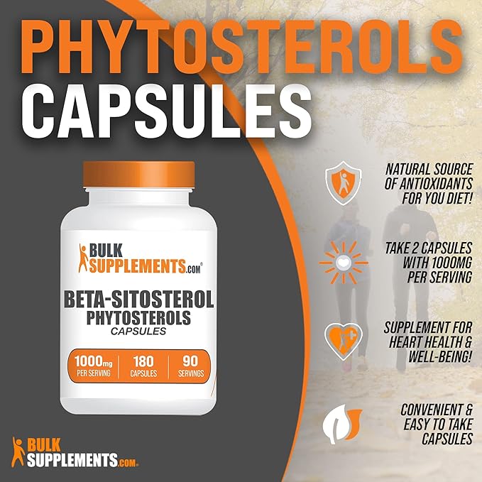 BulkSupplements.com Phytosterols Capsules - Phytosterols Supplement, Beta Sitosterol Capsules, Phytosterol 1000mg - Gluten Free, 2 Capsules per Serving, 180 Capsules (Pack of 1)
