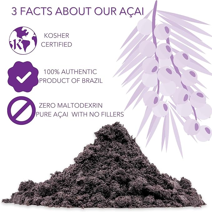 Slofoodgroup Freeze Dried Açaí Powder - Pure Acai Powder from Brazil (3 oz. Açaí), Acai Fruit Powder