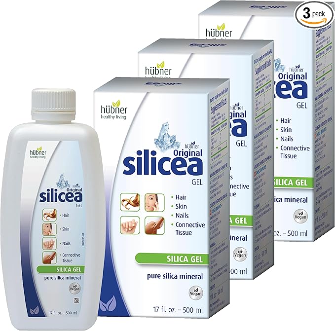 Hübner Original Silicea Gel 17 fl oz / 500 ml, 3 Pack, for Hair, Skin, Nails, and Connective Tissue, Pure Colloidal Silica Gel Formula, No Additives or Preservatives