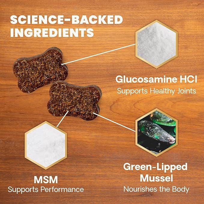 VetriScience Extra Strength Healthy Hip & Joint Chews, GlycoFlex Glucosamine and Green-Lipped Mussel Joint Support Supplement for Dogs, Promote Mobility and Soothe Joint Discomfort, Chicken, 120 Count