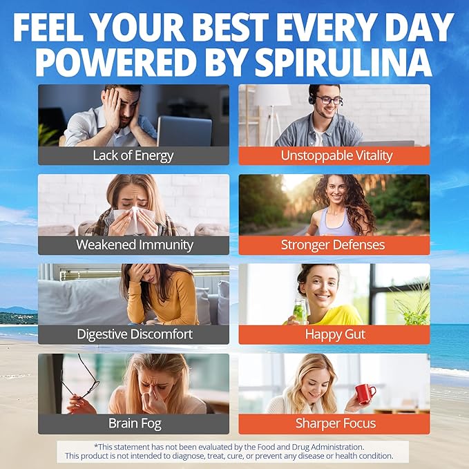 Organic Blue Spirulina Chlorella Gummies, Super Greens & Superfoods, Excellent Source of Vegan Protein, Chlorophyll, B-Complex, Essential Minerals for Energy, Antioxidants, Det❤x, Sugar Free, 60 Cts