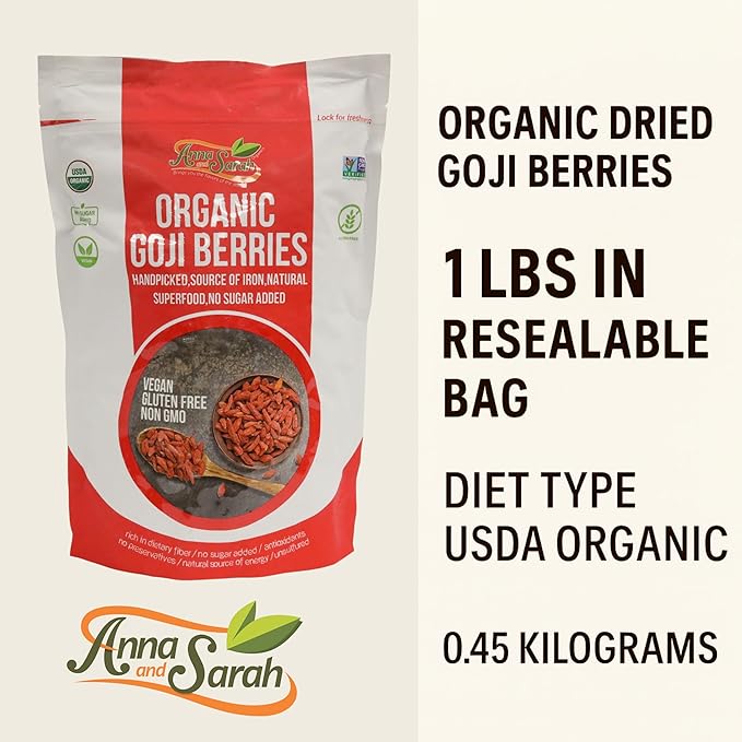 Anna and Sarah Organic Dried Goji Berries 1 Lb in Resealable Bag