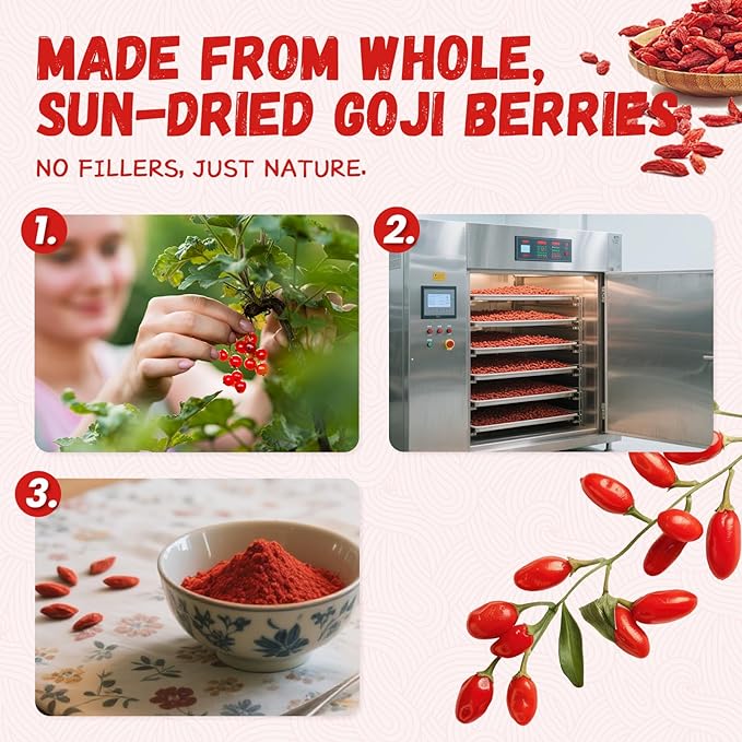 NutraBloom Goji Berry Powder 4 Ounce, Natural Freeze Dried Rich in Nutrients Vitamin Healthy Superfruit Boost Non-GMO & Vegan for Drinks, Snacks, & Beverages Smoothie