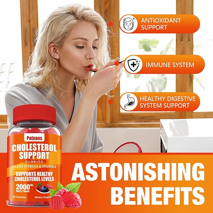 1 Pack Cholesterol Support Gummies, Containing 2000MG of Plant Sterols & Sterols, Cholesterol Complex Gummies, Support Healthy Cholesterol Levels, Energy Support, Mixed Berry Flavor, 60 Counts