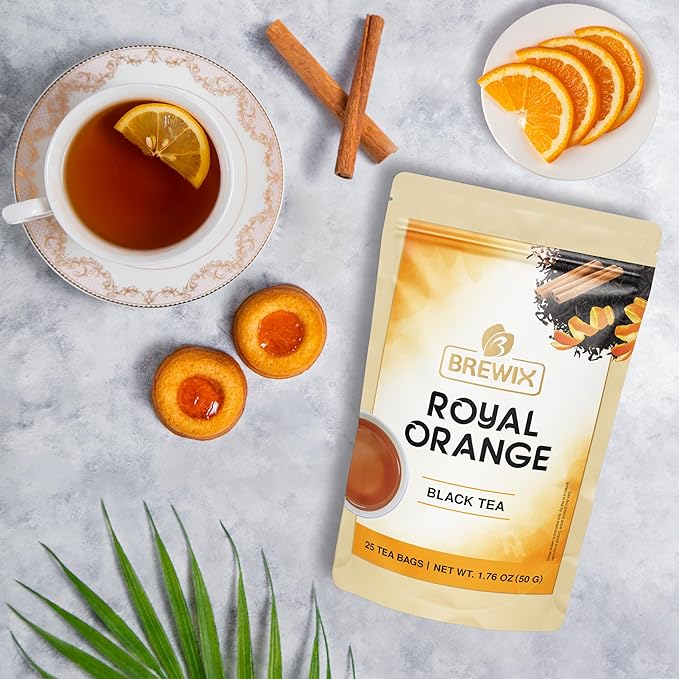 BREWIX, Royal Orange Spice Black Tea (25 Pyramid Tea Bags) | Tea with Orange and Spices | Premium Tea | Iced Tea Bags | Caffeinated And Sugar-Free