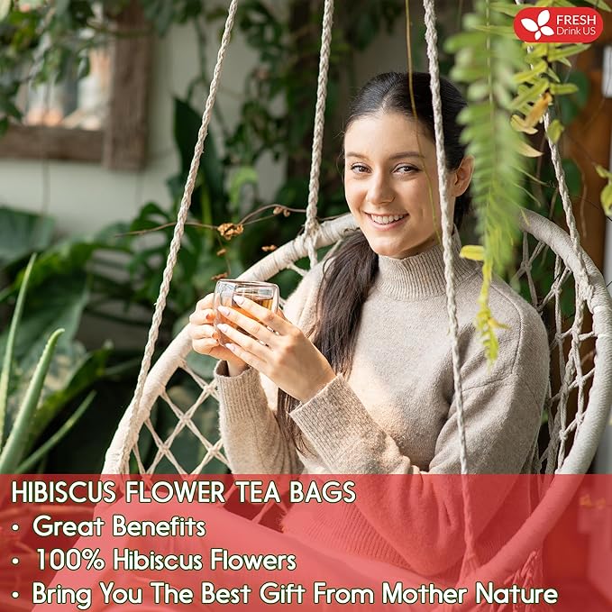 FRESHDRINKUS, Premium 30 Hibiscus Flowers Tea Bags, 100% Natural & Pure from Hibiscus Flowers. Loose Flower Hibiscus Herbal Tea. No Sugar, No Caffeine, No Gluten, Vegan.