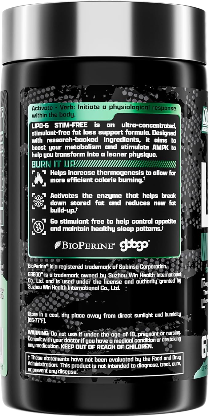 Nutrex Research LIPO SIX Stim-Free Metabolism & Appetite Support Supplement – Reduce Hunger | Non-Stimulant Weight Management Supplement for Women and Men – 60 Servings