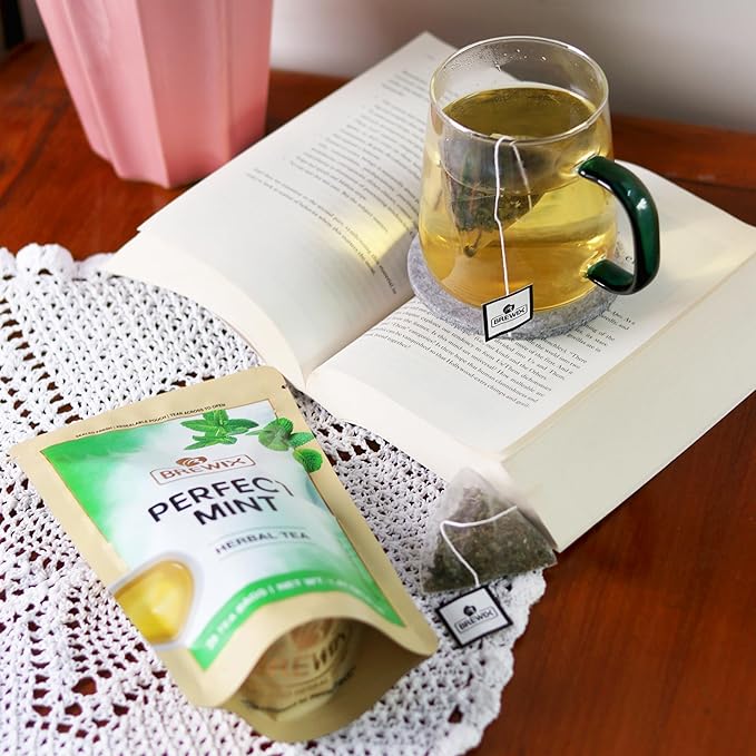 BREWIX, Moroccan Mint Tea (20 Pyramid Tea Bags) | Soothes Your Belly | Calming, Fresh and Cool | Caffeine Free Herbal Tea | No Sugar & No Caffeine