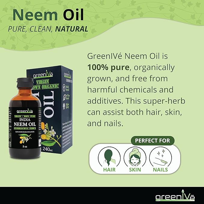 GreenIVe Neem Oil 100% Pure Organically Cold Pressed Virgin (8 Ounce)