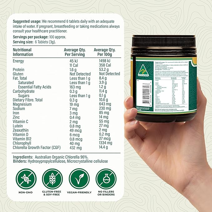 Biogenesis Organic Chlorella Tablets – 600 Count (500mg) | Australian Grown | BioDynamic Cracked Cell Wall | Rich in Chlorophyll, Vitamins & Minerals | Supports Energy & Immunity | Vegan Tablets