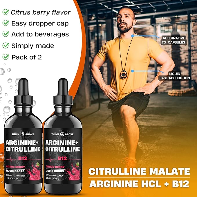 L-Arginine + L-Citrulline + B12 Liquid Drops, Citrus Berry Flavor, 2 fl oz, Pack of 2