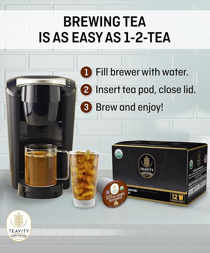 Organic Yerba Roasted Mate Tea Pods for Keurig by Teavity (36 Tea Pods)