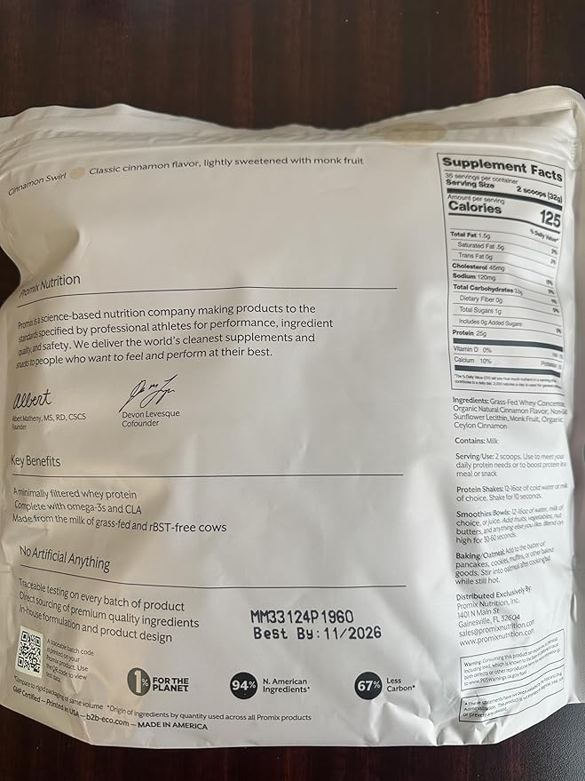 Promix Whey Protein Powder, Cinnamon Swirl - 2.5lb Bulk - Grass-Fed & 100% All Natural - Post Workout Fitness & Nutrition Shakes, Smoothies, Baking & Cooking Recipes - Gluten-Free & Keto-Friendly