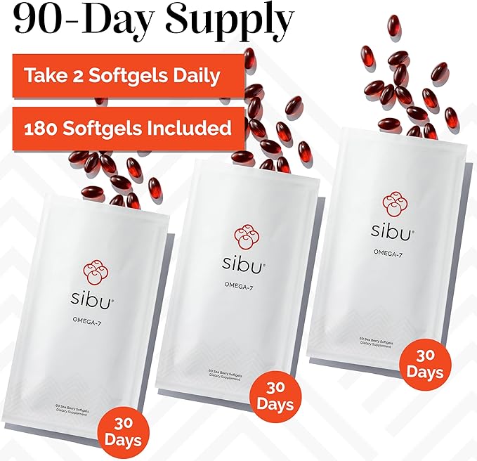 sibu Sea Buckthorn Omega-7 Softgels (90-Day Refill Sachet) – Supplement for Healthy Skin, Hair, Nails and Dryness