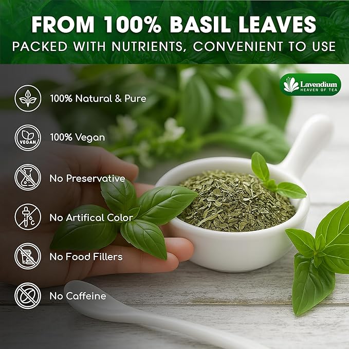 Lavendium, Premium 8oz Dried Basil – 100% Pure, Non-GMO, Gluten-Free, Vegan – Aromatic Culinary Herb for Cooking, Garnish, and Seasoning – No Additives or Preservatives – Resealable Bag