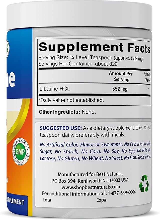 Best Naturals Lysine Powder, 1 Pound - 100% Pure (1 LB (Pack of 3))